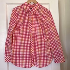Talbots pink and orange gingham long sleeve shirt size MEDIUM
